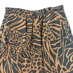 Vintage Campus Casuals Skirt Brown Black Animal Print Retro Elastic Waist Size 8